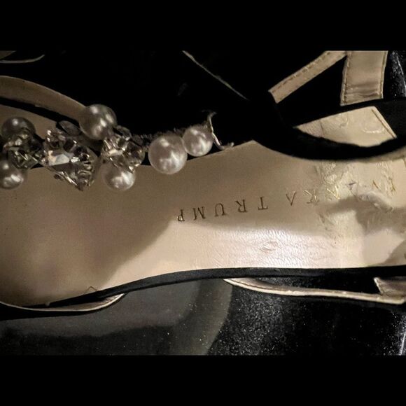 Ivanka Trump Black Alluvia Satin Jeweled Evening Sandals Sz 8 - Picture 9 of 14